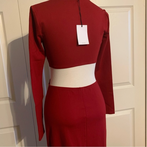 LPA Red Cutout Long Sleeves Midi Dress Size S - Picture 8 of 9